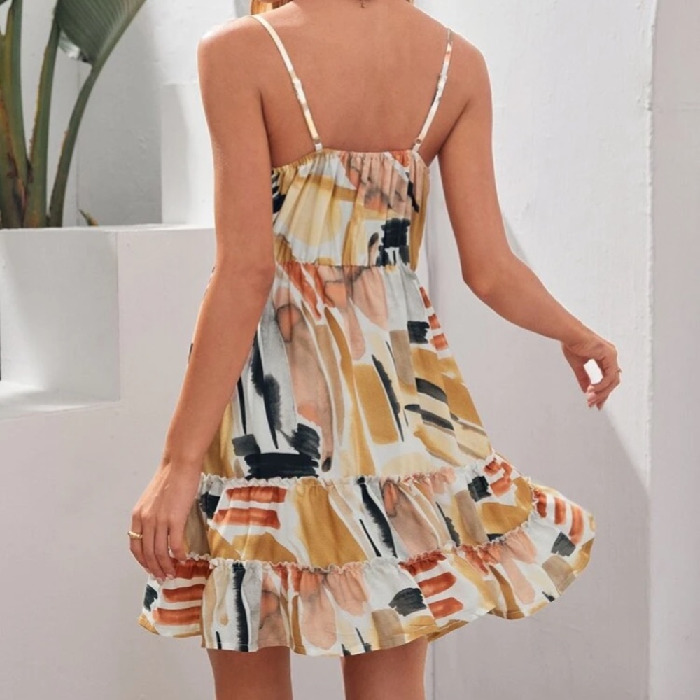 🔥LAST DAY🔥 Pretty in Picasso Ruffle Hem Dress - Picture 3 of 5